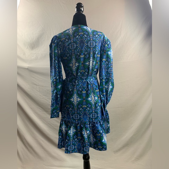 Boho Floral Print Knot Side Ruffle Hem Wrap Dress - Picture 7 of 9